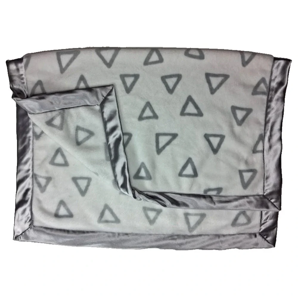 Nordstrom Baby Gray Triangle Satin Trim Blanket Soft‎ Lovey White Plush Silver